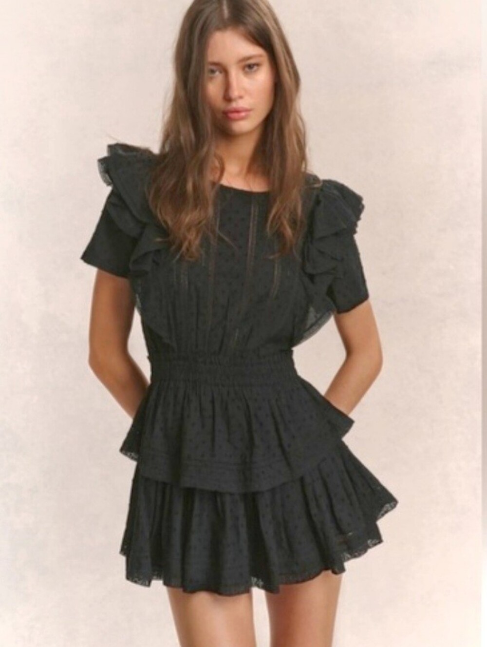 LoveShackFancy Natasha Heritage Black Tiered Mini Dress Open Back